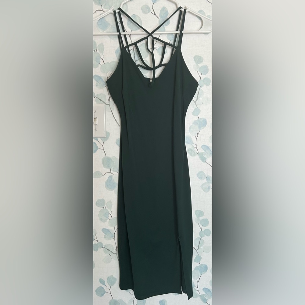 Green Criss-Cross Design(in front) Dress w/Slit